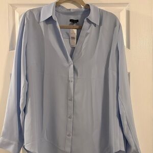 Ann Taylor Pale Blue V-Neck Button Blouse